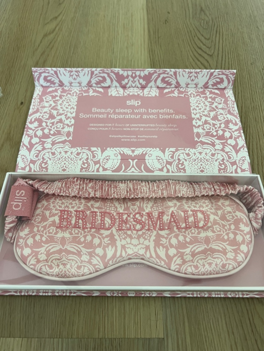 slip Pink Damask "Bridesmaid" Silk Sleep Mask